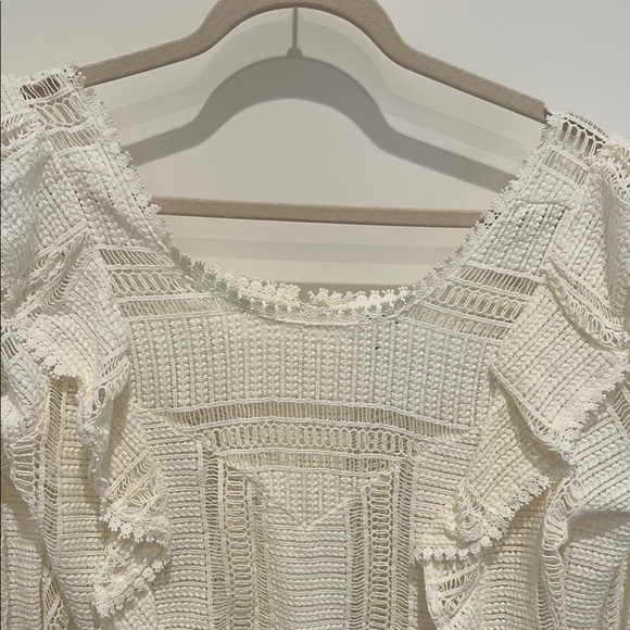 Sezane White Ruffled Fitted Long Sleeve Blouse - Picture 2 of 8